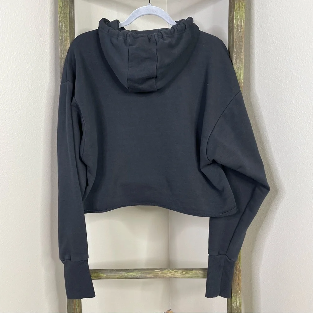 Adidas Holiday Graphic Hoodie Size XS Black Loose Fit Cropped Shimmery Logo Hood